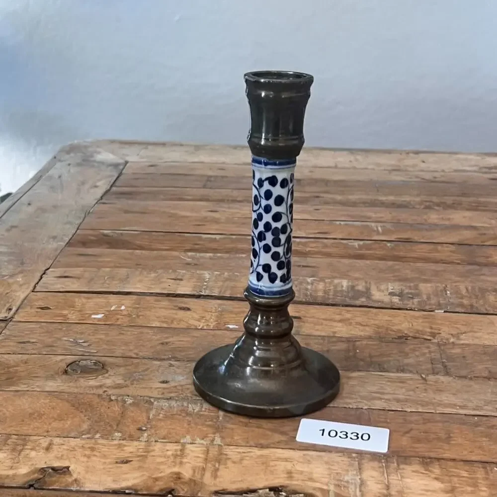 VIntage Solid Brass & Ceramic Candlestick Holder 8